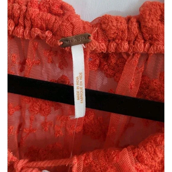 Free People Jubilee Embroidered Lace Boho Sheer Blouse Top Red Sz Small OB754354 - Picture 3 of 15